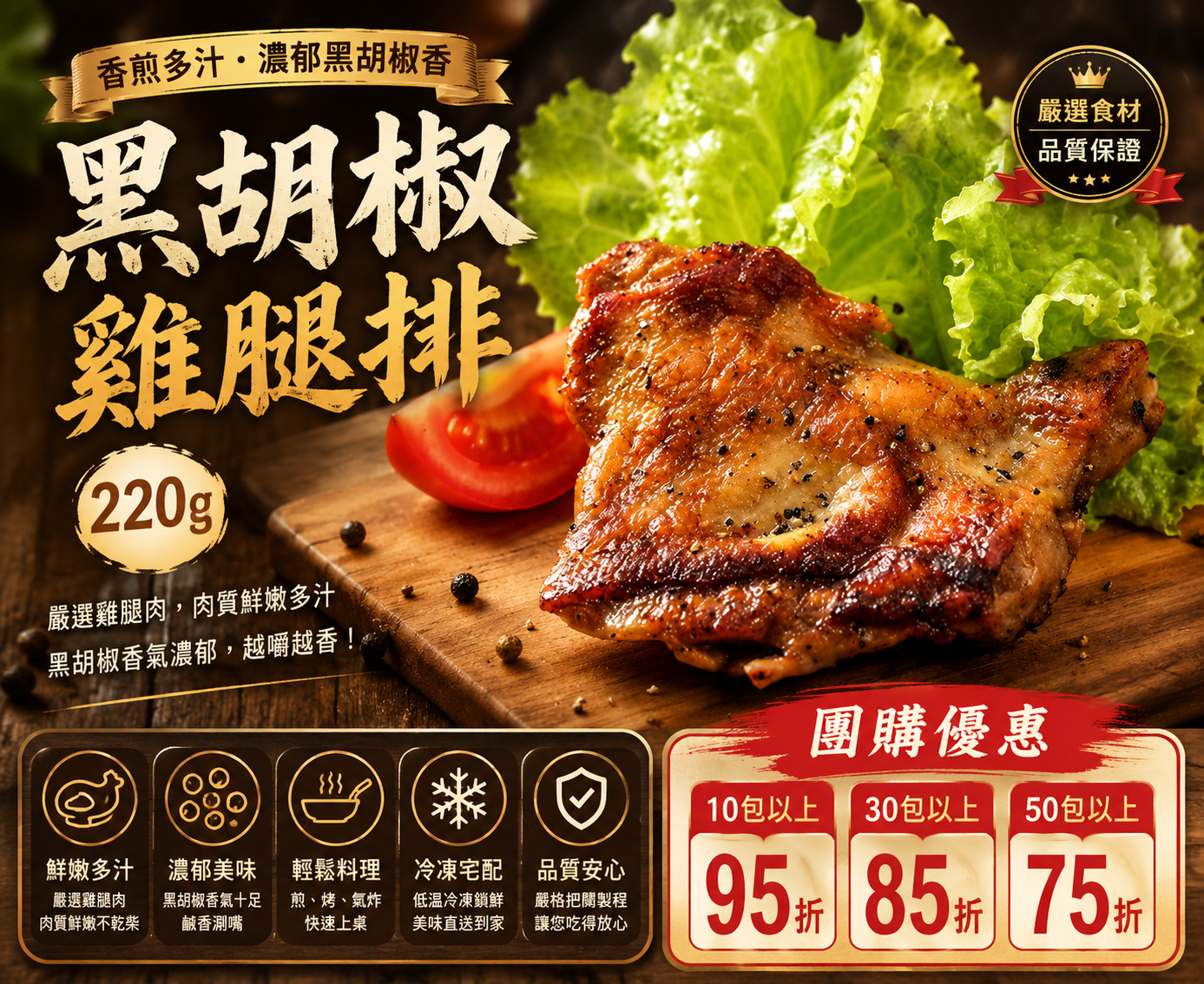 【特大去骨雞腿排】黑胡椒腿排220g