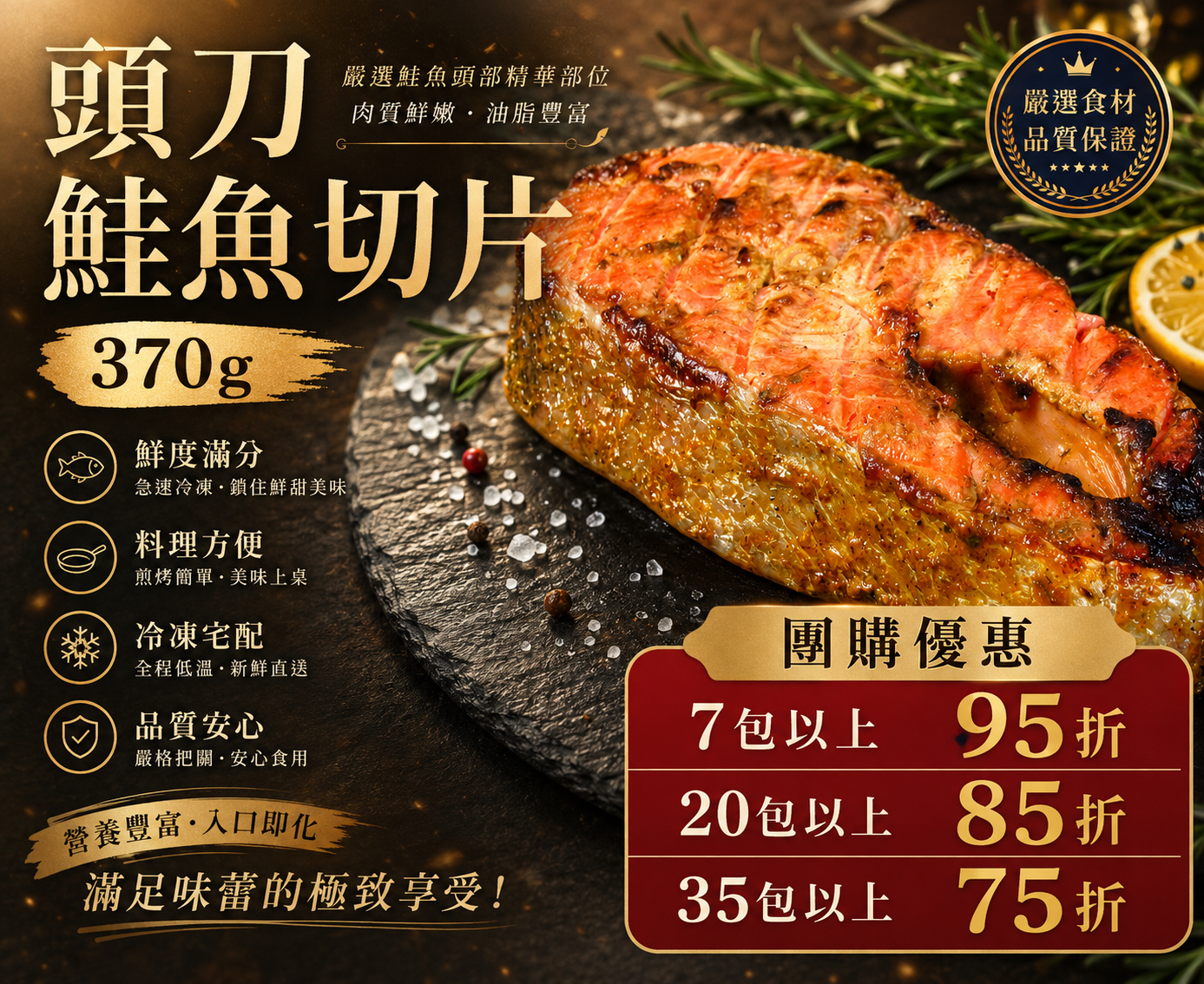請細讀商品詳細敘述後再下單!頭刀鮭魚切片370g±10%(包冰15%)
