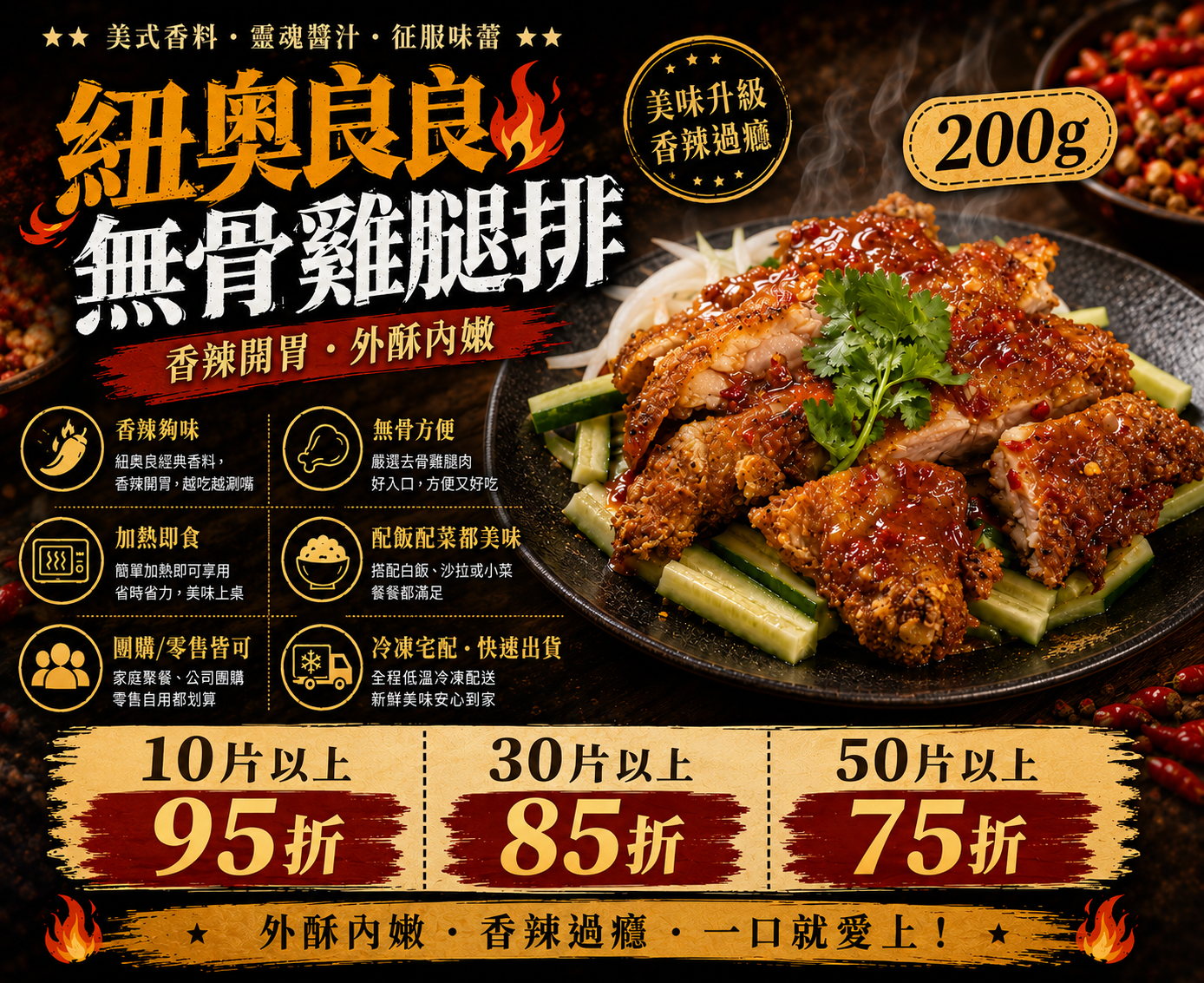 紐奧良無骨雞腿排▪ 220g